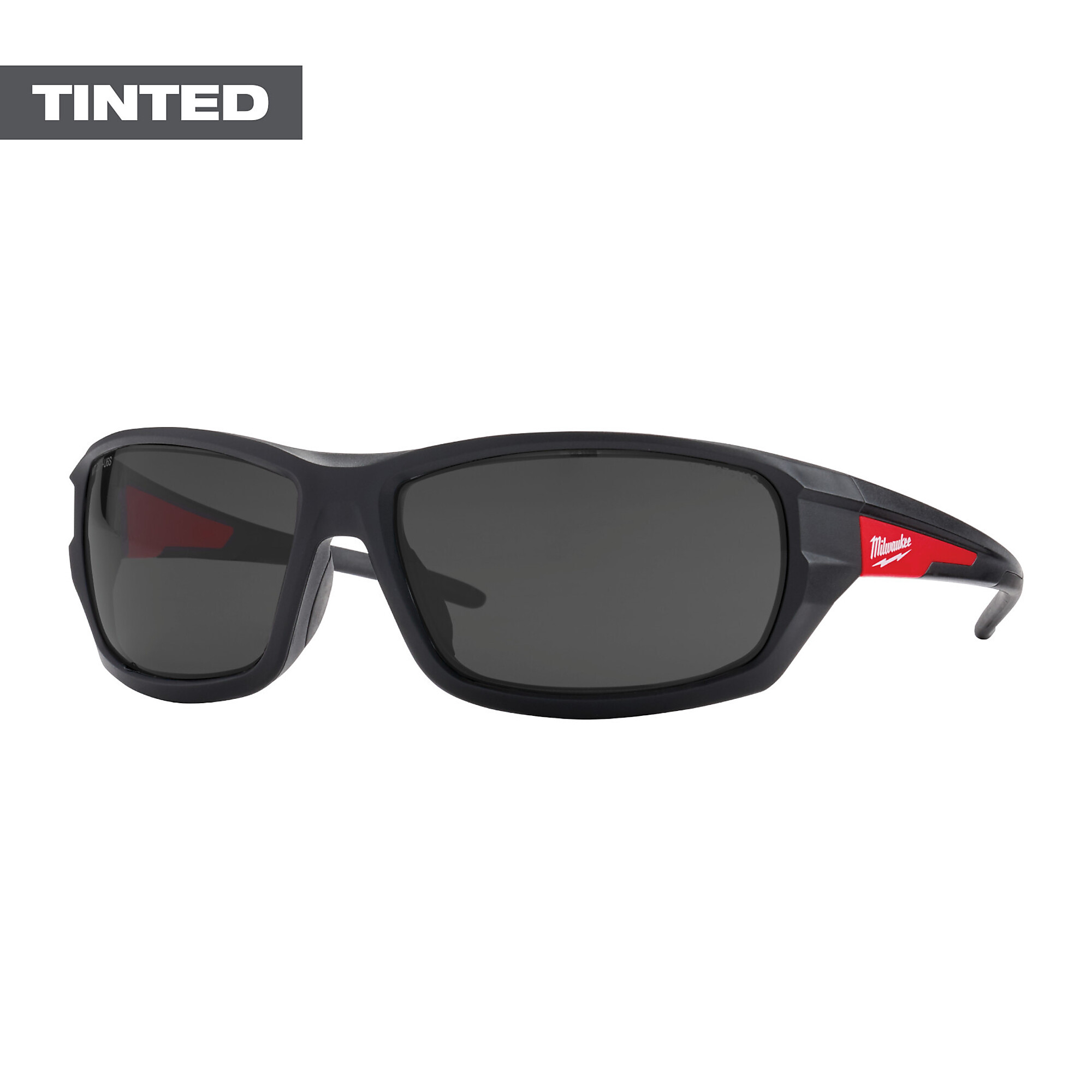 Milwaukee Indoor/Outdoor Safety Glasses with Military-Grade Protection, Tinted Lenses, Black/Red Frames, Model# 48-73-2025